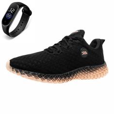 Tenis Academia Feminino Treino Caminhada de Amarrar Esporte Ortopêdico + Relógio-Feminino