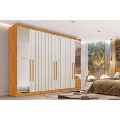 Guarda Roupa Casal Oxford 6 Portas de Bater 6 Gavetas MDF com Espelho Peroba-Off White Europa