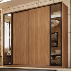 Guarda Roupa Casal Laredo 4 Portas de Correr 4 Gavetas MDP Amêndola-Nude Prime Tx