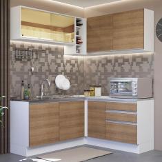 Cozinha Completa de Canto Madesa Glamy 329002 com Armário e Balcão (Sem Tampo e Pia) - Branco/Rustic