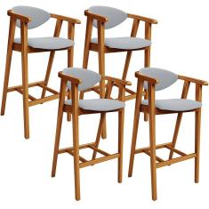 Kit 04 Banquetas Alta Para Cozinha Bancada Bar Sala de Jantar Fixa Cecília L02 Suede Cinza - Lyam
