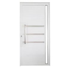 Porta Lambril de Alumínio Esquerda 210 x 80cm com Friso e Visor Linha Veneza Esquadrias Bergame Branco