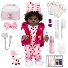 Boneca Reborn Recém Nascida Negra Enxoval Girafa 22 Itens - Cegonha Re