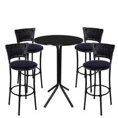 Jogo de 4 Banquetas Preta Junco Preto Assento Preto com Bistro Preto -