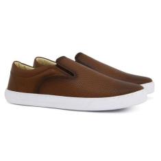 Tênis Slip-On Masculino Couro West Bulls Cano Baixo Conforto, Marrom, 