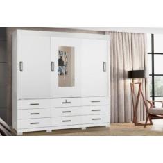Guarda Roupa Casal Itapema 3 Portas de Correr e 9 Gavetas com Espelho 