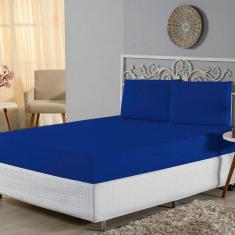 Jogo De Lençol Casal Padrão Malha 100% Algodão 3 Peças Cor Azul Royal