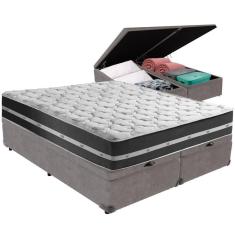 Cama Box Baú Cinza E Colchão Classic Preto Molas Ensacadas Queen Anjos