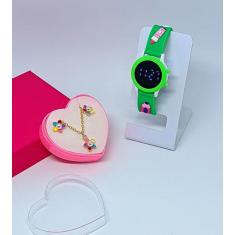 Kit Relógo infantil Digital Led menina Pulseira silicone Desenho anima