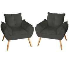 Kit 2 Poltronas Decorativas Opala Suede Cinza - MV Estofados, Kit 2 Po