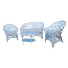 Conjunto de Sofá Fibra Sintética Branca Bali Trançado - 1 Sofá 2L + 2 