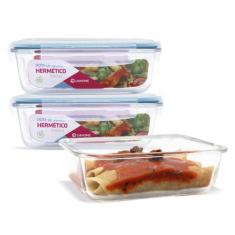 Kit Conjunto 3 Potes Vidro Hermético Tampa Plástico Marmita Mantimento