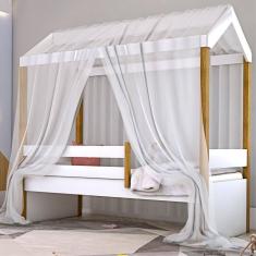 Cama Montessoriana Exclusiv Solteiro Com Voal Branco