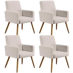 Kit 04 Poltronas Decorativas Para Sala de Estar Maria W01 Linho Cru - Lyam Decor