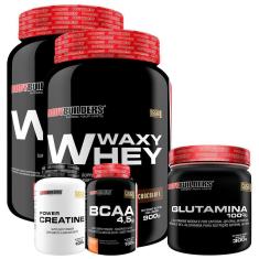 Kit 2 x Whey Protein Waxy Whey 900g + BCAA 4,5 100g + Creatina 100g + Glutamina - 300g - BB-Unissex
