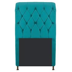 Cabeceira Estofada Cristal 100 cm Solteiro Com Capitonê Suede Azul Turquesa - ADJ Decor