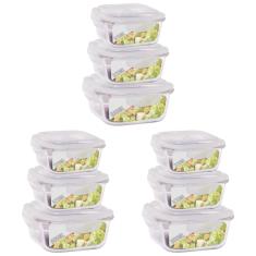 Jogo 9 Pote Vidro Hermético Marmita Kit Quadra 3 Tamanhos