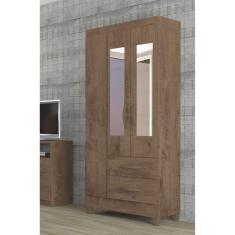 Guarda-Roupa Solteiro com Espelho 3 Portas 2 Gavetas Real Light Atualle Móveis Mocaccino Rústico