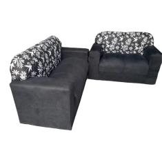 Conjunto de Sofá de 2 e 3 Lugares Preto Estampado