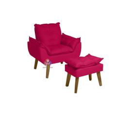Poltrona/Cadeira Decorativa E Puff Glamour Opala Vermelho Com Pés Quad