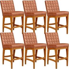 Kit 06 Banquetas Baixa Cozinha Bancada Sala Jantar L02 Camel