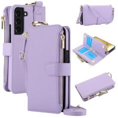 Capa carteira para Samsung Galaxy S22 Plus, [bloqueio RFID] [bolso com zíper] [porta-cartão] capa protetora flip de couro PU com corda transversal/pulso/anel capa de telefone masculina e feminina