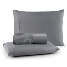 Lençol de Casal 400 Fios 3 Peças Percal em Ponto Palito (Cinza)