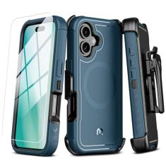 M MYBAT PRO Capa Maverick Series para iPhone 16 6.1 com clipe para cinto, [compatível com Magsafe] com protetor de tela, antiqueda, à prova de choque, com suporte giratório de 360°, proteção