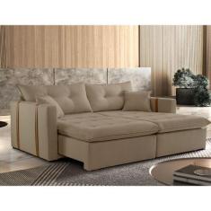 Sofa Cama e Reclinavel Lisboa 1,80m 03 Lugares Mola Ensacada Txr, Bege