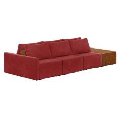Sofá Ilha 3 Lugares Living 312cm Modulado Lary Veludo Vermelho K01 - D`rossi