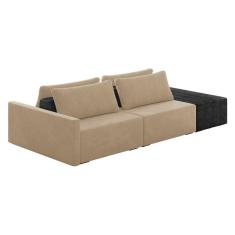 Sofá Ilha 2 Lugares Living 272cm Modulado Lary Veludo Pu Pto K01 Cor Bege
