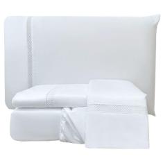 Jogo De Cama Lençol Stella Queen 4 Peças Percal 300 Fios Ponto Infinito Macio - Branco