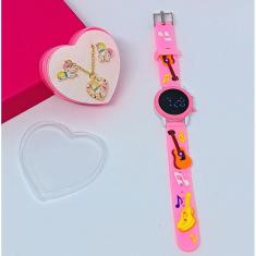 Kit Relógo Infantil Digital Led Redondo Pulseira silicone Desenho animado 3D + Conjunto colar e Brincos Crianças Meninas