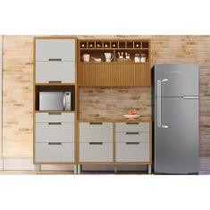 Cozinha Modulada Completa Imperatriz 3 Peças (1Aéreo+1Balcão+1Paneleiro) C6P43 Freijo/Off White - Nesher