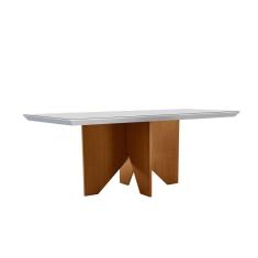 Mesa p/ Cozinha Nevada c/ Tampo 120x80cm Madeirado Vidro Canto Curvo - Imbuia/Off White - Rufato