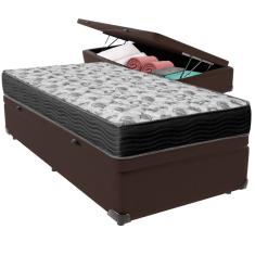 Cama Box Baú Marrom e Colchão ISO100 Espuma D33 Solteiro Ortobom