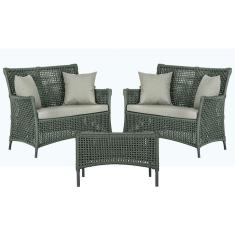 2 Sofá Área e Mesa Igapó Alumínio Pintura Preta Corda Náutica Estofado Impermeável Almofada 3 Trama