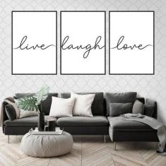 Kit 3 Quadros Decorativos Live Laugh Love 34x23cm - Quadros On-Line