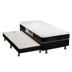 Cama Box C/Auxiliar Solteiro: Colchão Espuma Castor D45 Black E White + Base Black(88X188)