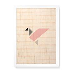 Arte Maníacos Quadro Decorativo em Madeira Pássaro Origami Escandinavo - 23x16,25cm (Moldura caixa em laca branca)