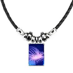 DIYthinker Colar Ocean Blue Jellyfish Science Nature Jewelry Torque Leather Rope Pendant