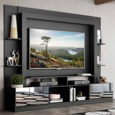 Rack c/ Painel e Suporte TV 65&quot; Portas c/ Espelho Oslo Multimóveis Preto/Lacca Fumê