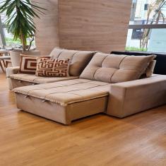 Sofá Retrátil e Reclinável 3 Lugares com Molas 200cm Safira Veludo Bege