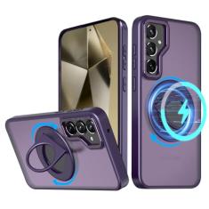 NKECXKJ Capa para celular Samsung Galaxy S24 Plus com protetor de tela de vidro temperado Mag-Safe carregamento sem fio rotativo de 360° com suporte invisível amortecedores à prova de choque capa