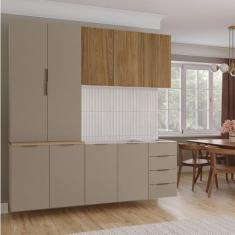 Cozinha Modulada 4 Peças sem Tampo sem Rodapé 2 Aéreos e 2 Balcões Ipanema CabeCasa MadeiraMadeira Fendi Trama/Acácia