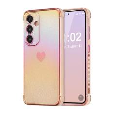 ZTOFERA Capa para Samsung Galaxy S23 FE de 6,4 polegadas, linda capa colorida com borda de revestimento iridescente com padrão de corações de amor, proteção de lente de câmera à prova de choque para