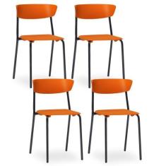 Kit 04 Cadeiras Fixa Base Preta Empilhável Bit  F02 Laranja - Lyam Dec