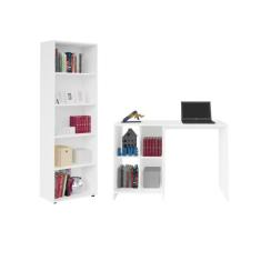 Conjunto Para Escritório Com Mesa 4 Nichos e Estante Artely, Branco