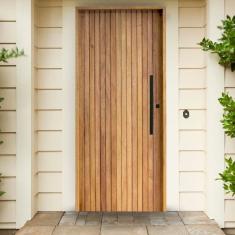 Porta Ripada Cedro Batente 14 Fechadura Rolete Puxador Tubo 800mm 92 X 210 Esquerdo Rodam