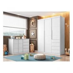 Conjunto Quarto Infantil com Guarda Roupa 3 Portas 4 Gavetas e Cômoda 